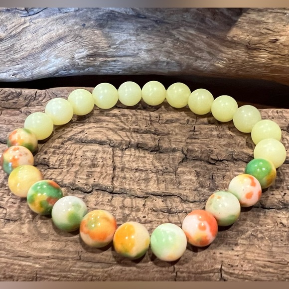 New Lemon Jade & White Jade Bracelet Natural Stone Beaded Stretchy (8mm) - Picture 1 of 6